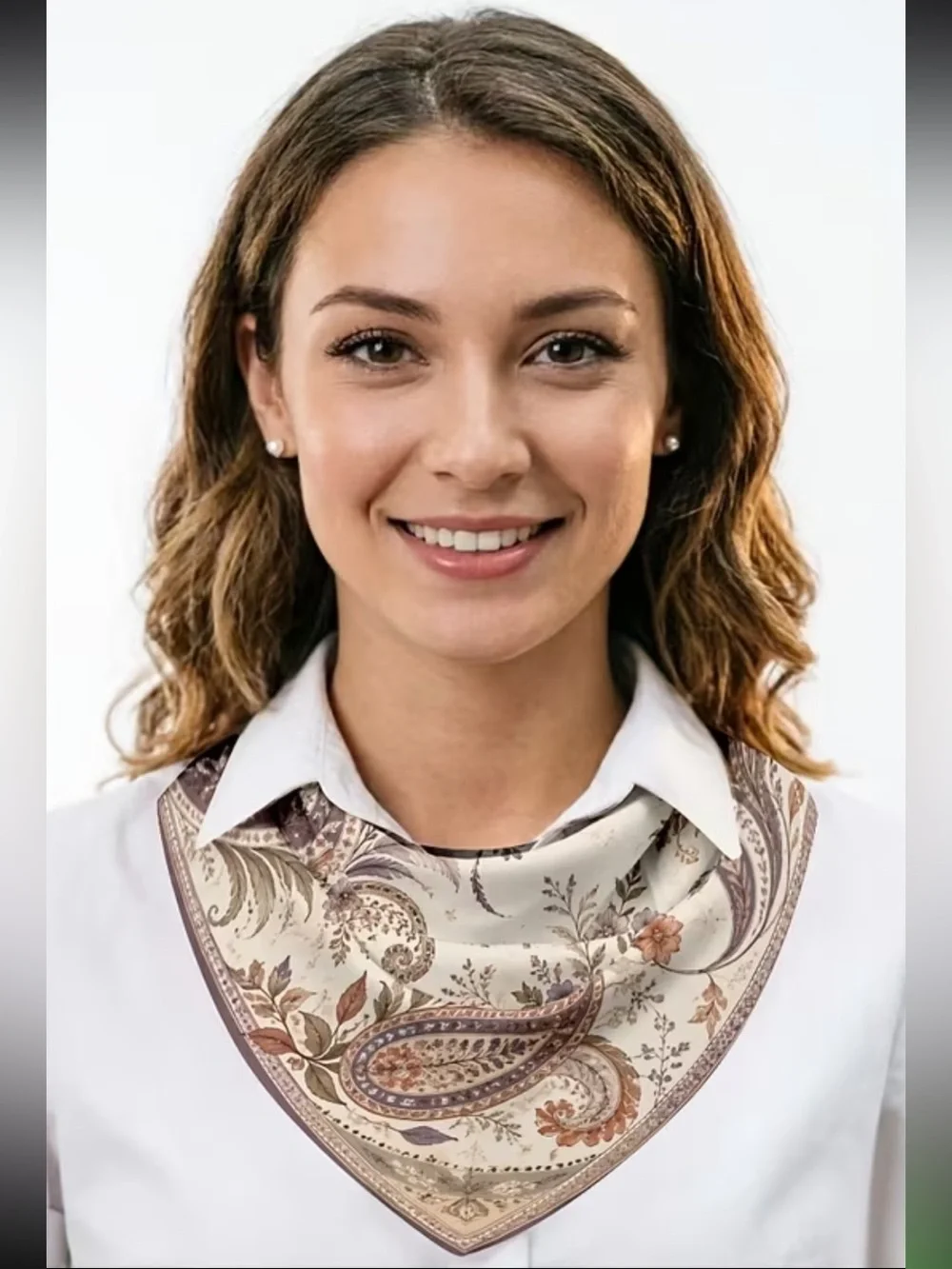 Floral Paisley Silk-Feel Scarf in Cream and Lavender 19”